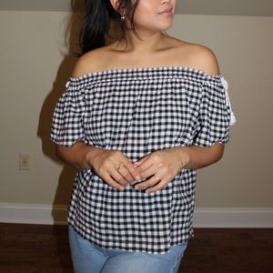 Black and White Checkered Off the Shoulder Top